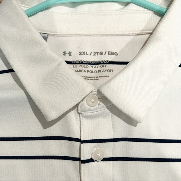 Under Armour Mens Performance Pitch Stripe Golf Polo White Stripe 2XL - Picture 5 of 6